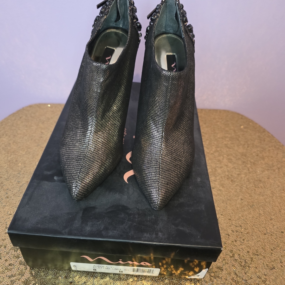 Nina Black Textured Ankle Booties